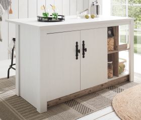 K�chentheke Rovola in wei� Pinie Landhaus K�cheninsel freistehend 161 x 90 cm, Soft-Close