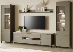 Wohnwand Finnes in Salbei und Eiche Wohnkombination skandinavisch 4-teilig 339 cm, Soft-Close