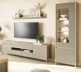 Wohnwand Finnes in Salbei und Eiche Wohnkombination skandinavisch 3-teilig 266 cm, Soft-Close