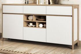 Sideboard Finnes in wei� und Eiche Kommode skandinavisch 164 cm, Soft-Close