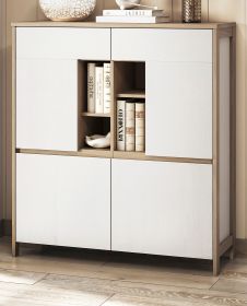 Highboard Finnes in wei� und Eiche Kommode skandinavisch 111 x 125 cm, Soft-Close