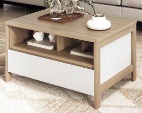 Couchtisch Finnes in wei� und Eiche Beistelltisch skandinavisch 80 x 60 cm, Soft-Close