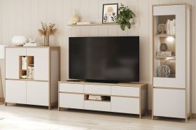 Wohnwand Finnes in wei� und Eiche Wohnkombination skandinavisch 4-teilig 360 cm, Soft-Close Wohnwand Finnes in wei� und Eiche Wohnkombination skandinavisch 4-teilig 360 cm, Soft-Close