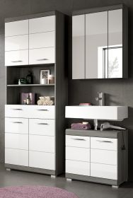 Badm�bel Set 3-teilig Shawn in wei� Hochglanz und Rauchsilber grau Badkombination 149 x 191 cm