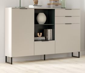 Highboard Morena in Kaschmir und Schwarz Kommode 150 x 112 cm, Soft-Close