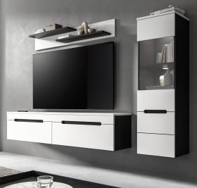 Wohnwand Cooper in wei� und grau Wohnkombination 3-teilig h�ngend / stehend 221 cm