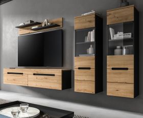 Wohnwand Cooper in Artisan Eiche und grau 4-teilig 270 cm h�ngend oder stehend, Soft-Close