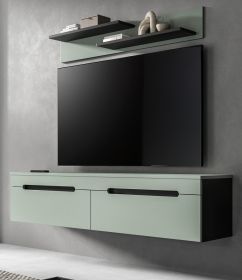 Wohnkombination Cooper in Salbei Gr�n und Basalt Grau TV-Lowboard h�ngend / stehend und Wandboard 170 cm