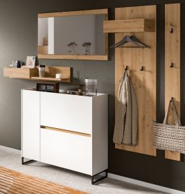 Garderobe Set 5-teilig Borga in wei� und Artisan Eiche 236 x 192 cm, Soft-Close