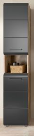 Badezimmer Hochschrank Cover in schwarz matt und Nox Eiche Badschrank 30 x 185 cm
