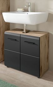 Waschbeckenunterschrank Cover in schwarz matt und Nox Eiche Badezimmer Unterschrank 60 cm