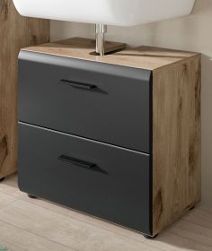 Waschbeckenunterschrank Cover in schwarz matt und Nox Eiche Badezimmer Unterschrank 60 cm