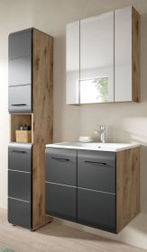 Badm�bel Set 3-teilig Cover in schwarz matt und Nox Eiche Badkombination 105 x 185 cm