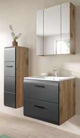 Badm�bel Set 3-teilig Cover in schwarz matt und Nox Eiche Badkombination 105 x 185 cm
