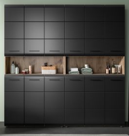 Badezimmer Hochschrank Set Cover in schwarz matt und Nox Eiche 2x Mehrzweckschrank 180 x 185 cm