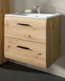 Waschtisch Cover in Artisan Eiche 60 cm, Set mit Keramik Waschbecken, Vollauszug
