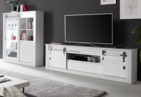 Wohnwand Miami in wei� Hochglanz Wohnkombination 2-teilig 349 x 153 cm, Soft-Close