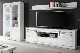 Wohnwand Miami in wei� Hochglanz Wohnkombination 3-teilig 349 x 201 cm, Soft-Close