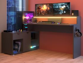 Gamingtisch Work in grau Gamer Schreibtisch inkl. LED mit Farbwechsel