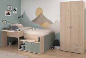 Parisot Kinder- und Jugendzimmer Matre in Eiche mit Gr�n Set 2-teilig, Stauraumbett und Kleiderschrank