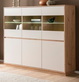 Highboard Kiruma in Kaschmir und Artisan Eiche Vitrine 164 x 138 cm, Soft-Close