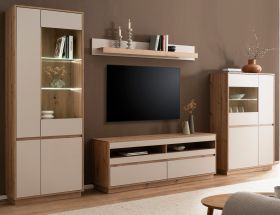 Wohnwand Kiruma in Kaschmir und Artisan Eiche Wohnkombination 4-teilig 342 cm, Soft-Close Wohnwand Kiruma in Kaschmir und Artisan Eiche Wohnkombination 4-teilig 342 cm, Soft-Close