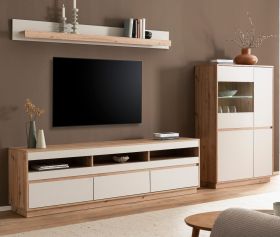 Wohnwand Kiruma in Kaschmir und Artisan Eiche Wohnkombination 3-teilig 292 cm, Soft-Close