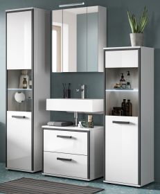 Badm�bel Set 4-teilig Telly in wei� Hochglanz und grau Badkombination 170 x 188 cm