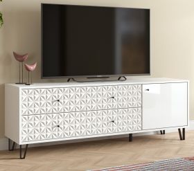 TV-Lowboard Relief in wei� Hochglanz TV Unterteil mit 3-D Struktur 164 x 56 cm