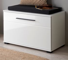 Garderobe Sitzbank Design-D in wei� Hochglanz 80 x 50 cm mit Soft-Close