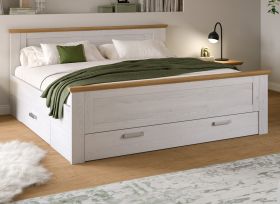 Bett Mirano in wei� L�rche und Eiche Artisan Landhaus Stauraumbett mit 3 x Bettschubkasten Liegefl�che 180 x 200 cm