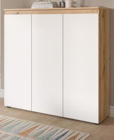 Kommode Assino in Wei� und Evoke Eiche 3-t�rig 105 x 111 cm, bis zu 10 F�cher
