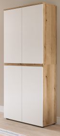 Mehrzweckschrank Assino in Wei� und Eiche, 4-t�rig 70 x 175 cm mit 7 B�den und Kleiderstange
