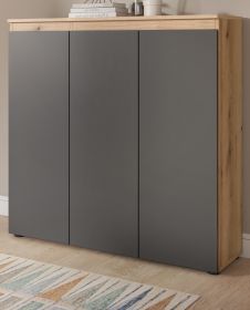 Kommode Assino in Grau und Eiche, 3-t�rig 105 x 111 cm mit 8 Einlegeb�den