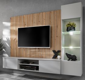 Wohnwand iLike in Hellgrau und Artisan Eiche 200 cm, inklusive LED Beleuchtung und Push-to-Open