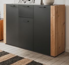 Sideboard Kampen in Grau Anthrazit mit Artisan Eiche, 3-t�rig 126 x 85 cm