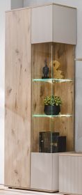 Vitrine Cathlyn in Eiche und Kaschmir, Vitrinenschrank 70 x 197 cm inklusive LED