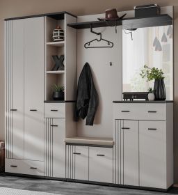 Garderobe Set Vektor in Kaschmir und schwarz Garderobenkombination 6-teilig mit Streifenmuster 210 x 203 cm