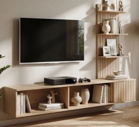 TV-Lowboard Set Sense in Cremona Eiche Leistenoptik 180 cm inkl. Paneel mit Regal