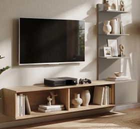 TV-Lowboard Set Sense in Eiche mit Lehm-Grau 180 cm, inkl. Wandpaneel und Regal