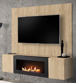 TV-Lowboard Set Option in Eiche, Flat-TV Unterschrank h�ngend mit Ethanol Kamin und Akustikpaneel 160 cm