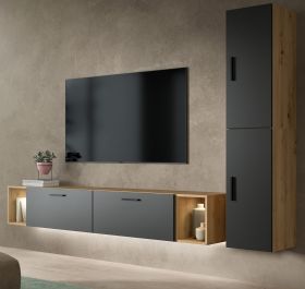 Wohnwand Onawa in Grau und Artisan Eiche Wohnkombination h�ngend / stehend 249 x 184 cm