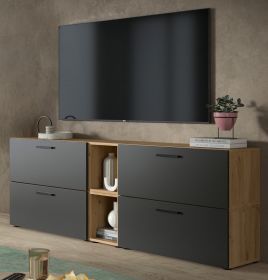 TV-Lowboard Onawa in Grau und Artisan Eiche TV-Unterteil h�ngend / stehend 176 cm, Soft-Close