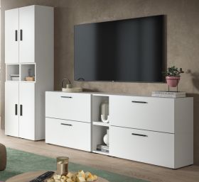 Wohnwand Onawa in wei� Wohnkombination 256 x 178 cm, Soft-Close