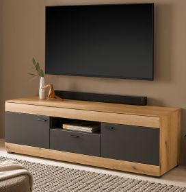 TV-Lowboard Assina in Evoke Eiche und Grau matt, TV Unterschrank 150 cm mit Soft-Close