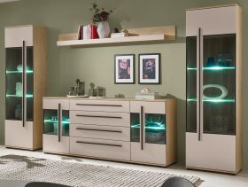 Wohnwand Design-D in Kaschmir und Eiche Wohnkombination Set 4-teilig 340 cm, mit Soft-Close