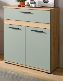 Badezimmer Kommode Bailey in Salbei und Artisan Eiche Badschrank 70 x 79 cm