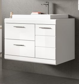 Waschtisch Set Shawn in wei� Hochglanz Waschbeckenunterschrank MIT Waschbecken 80 cm