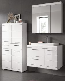 Badm�bel Set 4-teilig Shawn in wei� Hochglanz Badkombination mit Waschbecken 169 x 191 cm