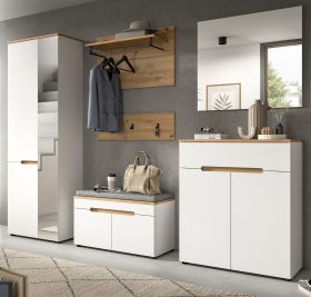 Garderobe Set 7-teilig Cooper in wei� und Artisan Eiche, Komplett-Set mit Sitzkissen und Soft-Close